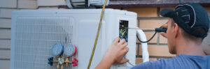 Technician servicing Air Conditioning unit